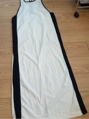 Zara White Maxi Dress with Black Side Panels